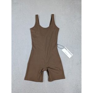 Girlfriend Collective Unitard‎ Womens XS Brown Scoop Neck Biker Short One Piece